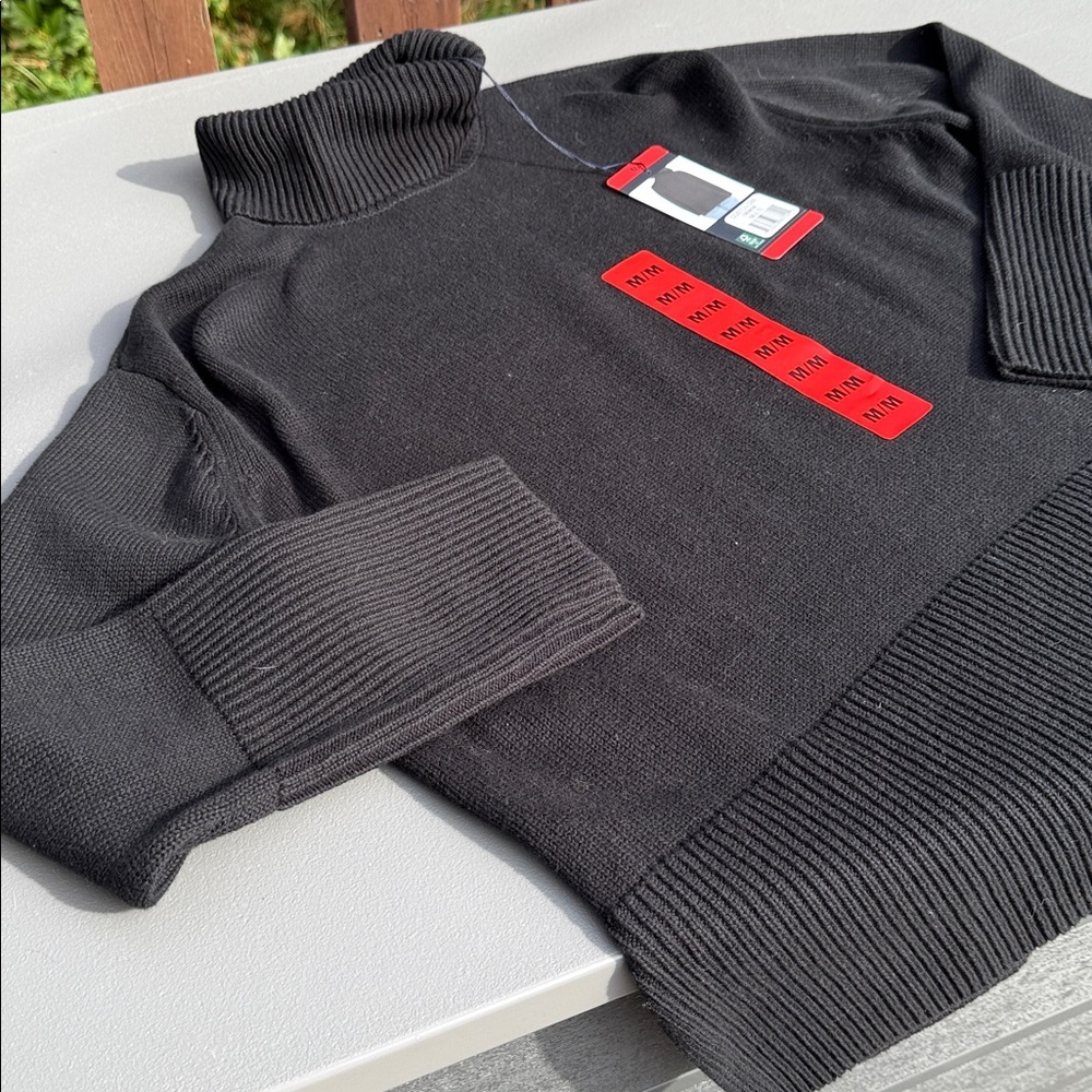 Gap Black Turtleneck Sweater Med, slit sides wide arm NWT